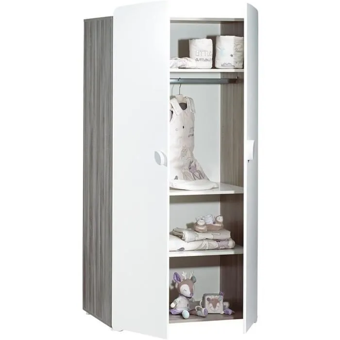 Chambre bébé trio Leaf: lit 120x60, commode à langer et armoire - Babyprice - Blanc-5