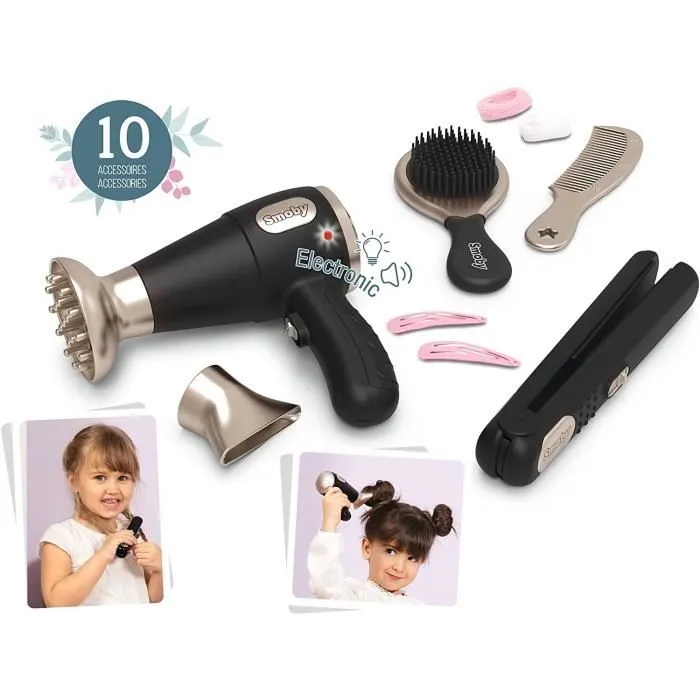Smoby - My Beauty Hair Set - Set de Coiffure Enfant - Lisseur et Sèche-Cheveux Factices - Fonctions Electroniques - 320144-1