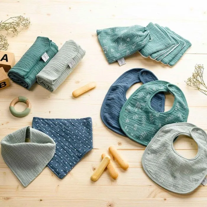 Lot de 2 Bavoirs Bébé "Bandana" 41cm Vert Céladon-2
