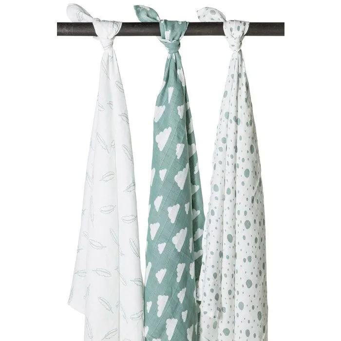 Meyco Baby Clouds/Dots/Feathers nid d'ange - paquet de 3 - hydrophile - stone green - 120x120cm-0