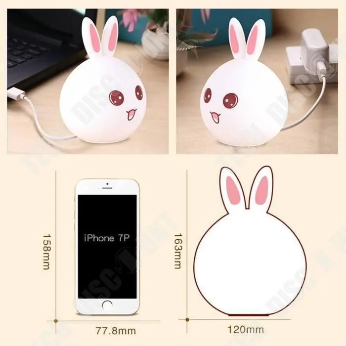 TD® Multicolore Veilleuse Lapin LED, Mignon Lapin Enfants Lumière Nuit Silicone LED Variable Couleur avec Pat Control (Bleu)-2
