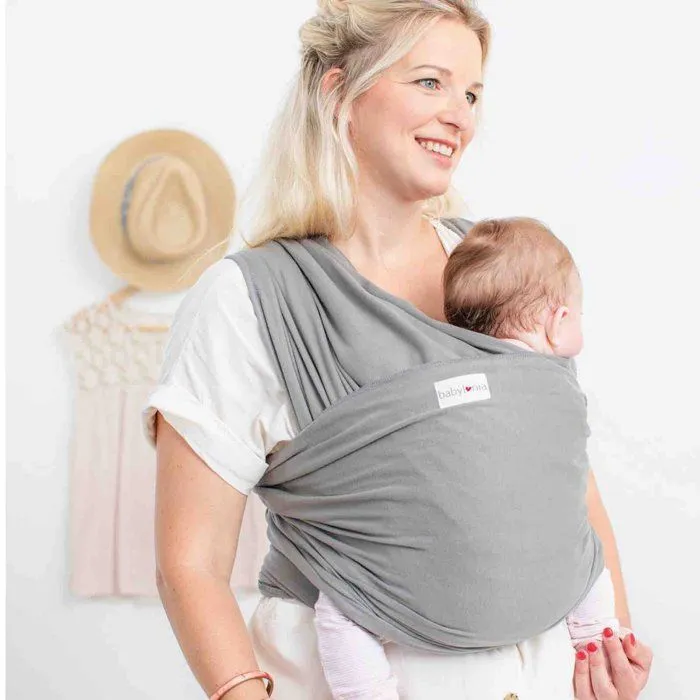 Echarpe de portage en coton biologique - Tricot Slen - Gris clair-1