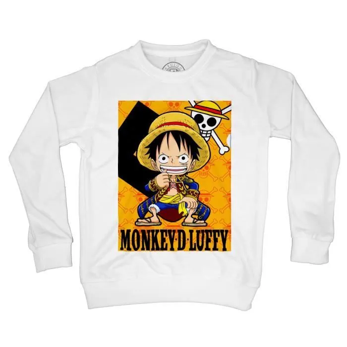 Sweat-Shirt enfant - FABULOUS - One Piece Luffy - Manches longues - Col classique - Blanc-0