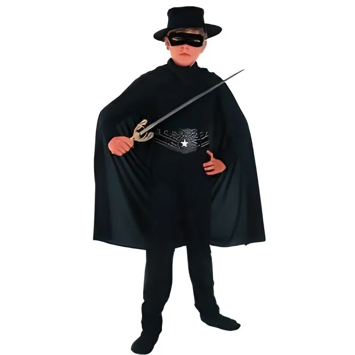 Costume Enfant Zorro - Zorro - Taille 120/130 cm - Garçon - Noir - Intérieur-0