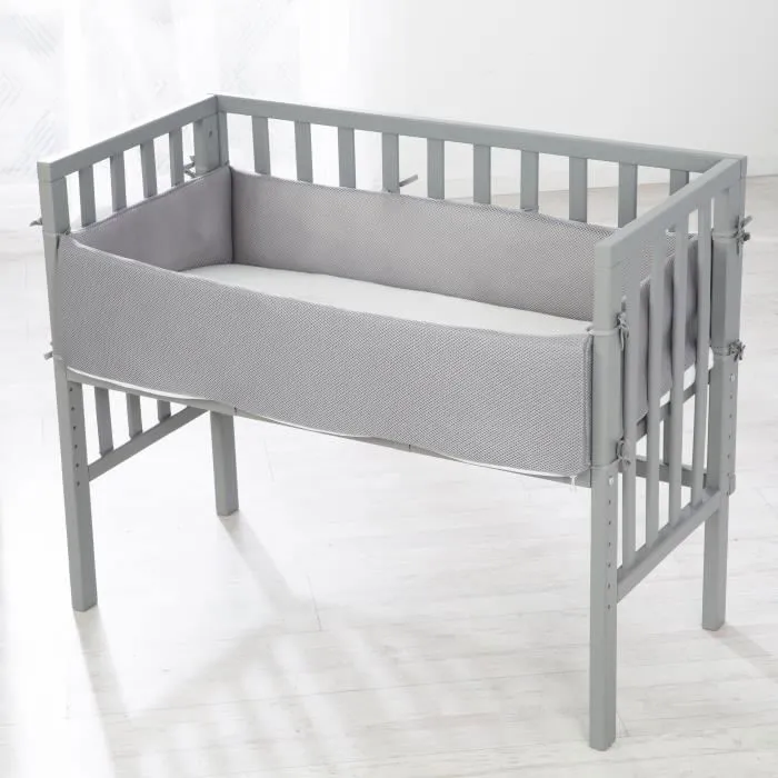 Lit Cododo ROBA - Gris - Matelas ventilé + Tour de lit + Barrière - Bébé - 0 mois - Naissance-1