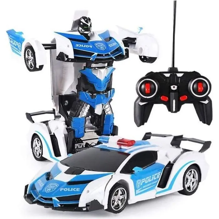 Voiture télécommandée pour Robot 2 en 1 - Jouet RC Déformation avec Sons et Lumières pour Enfants - Blanc-0