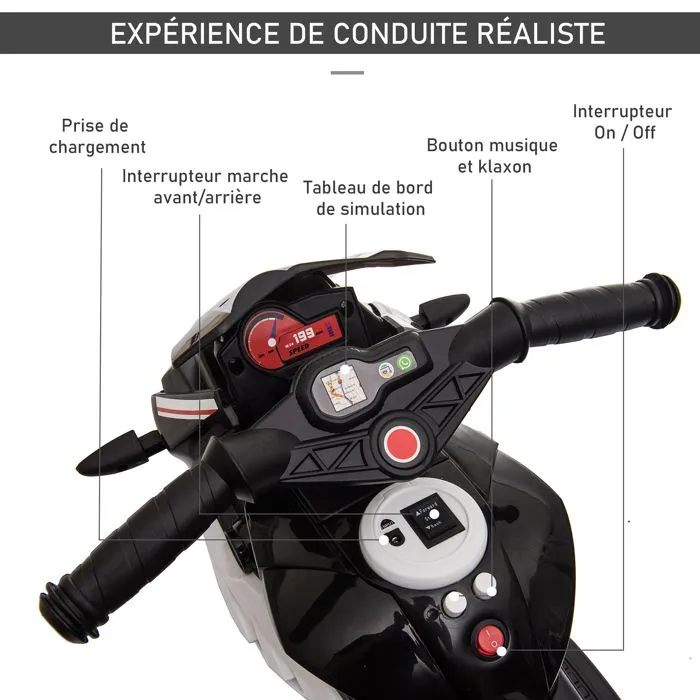 HOMCOM - moto enfant - Plastique - 86x42x52cm - Noir-5