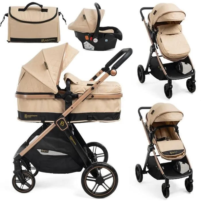 BEBELISSIMO - Poussette combinée trio 3 en 1 - siège auto 0+ IRIS – nacelle – dès la naissance – jusqu’à 22kg  - beige-0