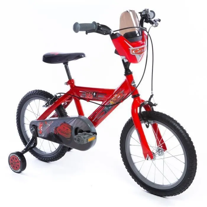 Vélo Enfant Disney - Cars - Roues 16" - Age 5 à 7 ans - 2 Freins - Stabilisateurs - Rouge et Noir - Produit HUFFY-0