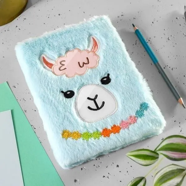 Agenda couverture tête de lama fourrure date à personnaliser-1