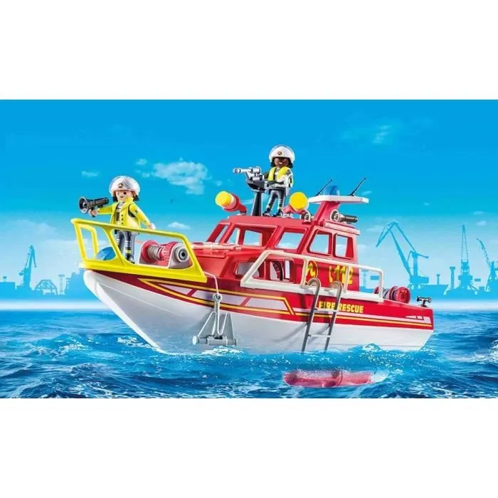Bateau de sauvetage et pompiers - PLAYMOBIL 70147 - Avec moteur submersible et treuils-1