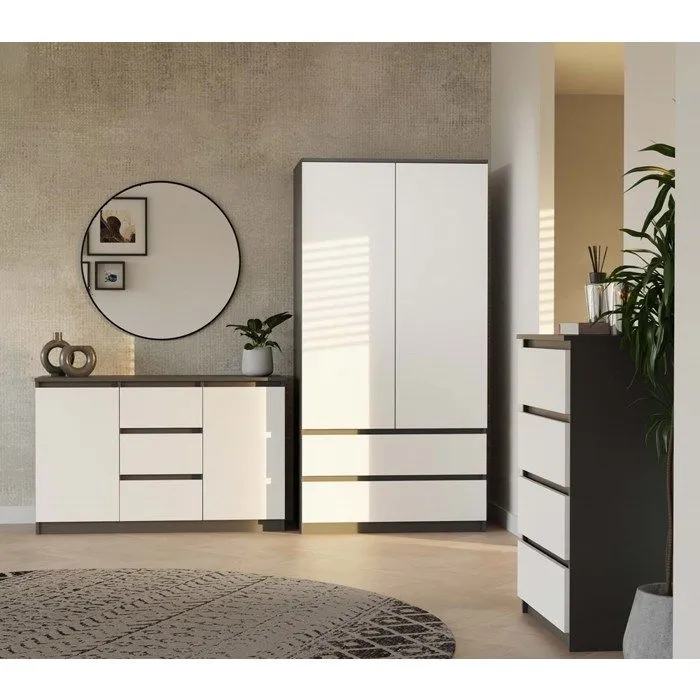 CAZAR - Commode 2 portes + 3 tiroirs - Dimensions : 75x120x40 - Buffet - Anthracite et Blanc-2