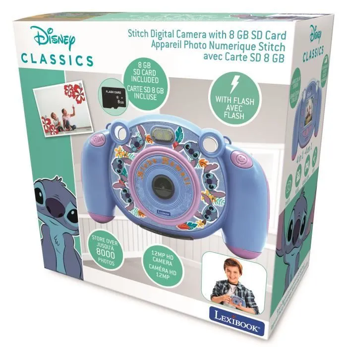 Appareil photo 4-en-1 pour enfants Disney Stitch de Lexibook avec carte SD de 8Go incluse-2