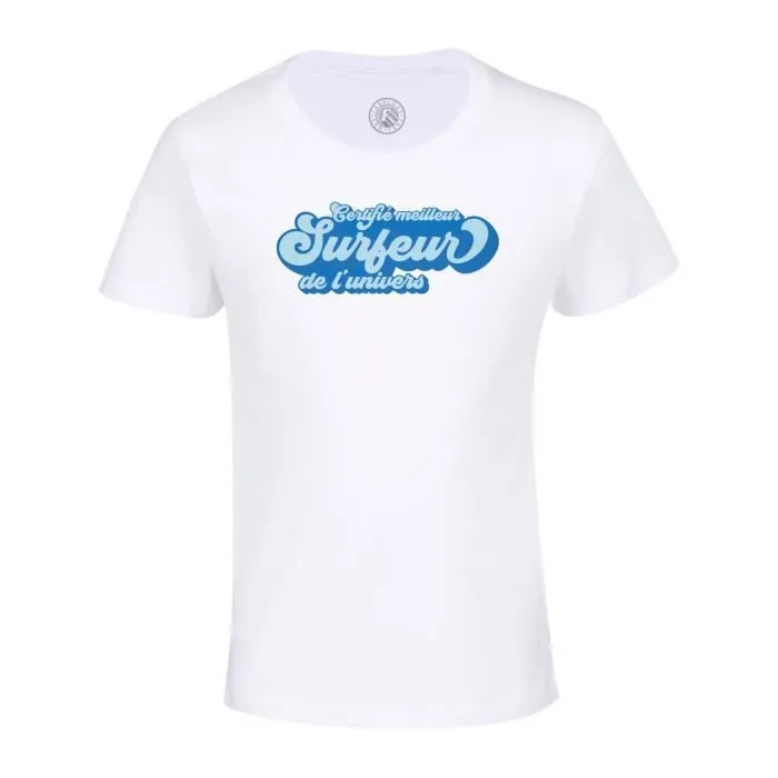 T-shirt Enfant Blanc Certifié meilleur Surfeur de l'univers Surf Plage Mer-0