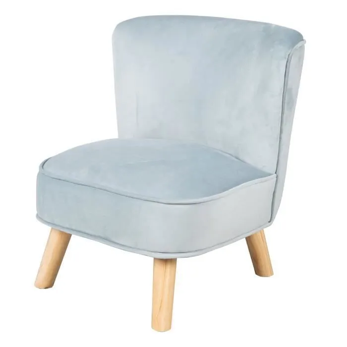 ROBA Fauteuil Enfant en Velours Lil Sofa - Style Scandinave - Pieds en Bois Massif - Bleu Clair-0