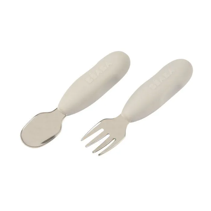Lot 2 pré-couverts d'apprentissage Inox Gris velours-1