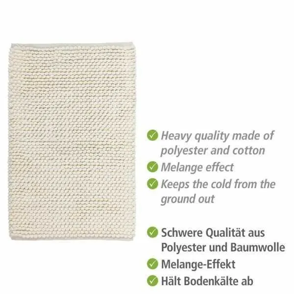 WENKO Tapis de bain Urdu, Tapis salle de bain anitdérapant, coton mélangé, 60x90 cm, Ecru-1