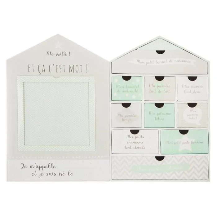 Coffret de naissance : boite à souvenirs + cadre photo - TAUPE et VERT Taupe-1