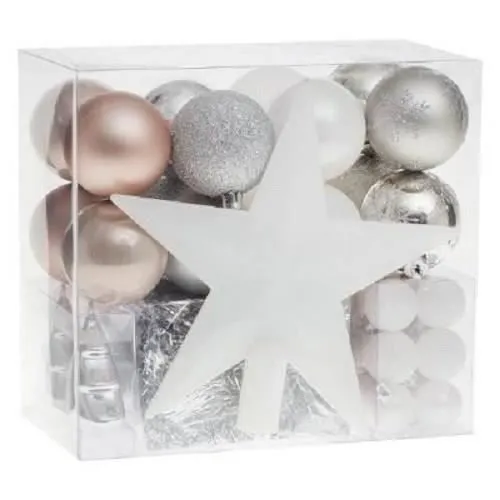 Décorations sapin noël - FEERIC LIGHT & CHRISTMAS - Kit de 44 pièces - Rose Gris Blanc - Plastique-0