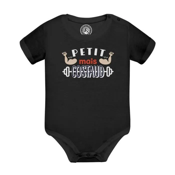 Body Bébé Manche Courte Noir Petit Mais Costaud Haltères Muscu Workout-0