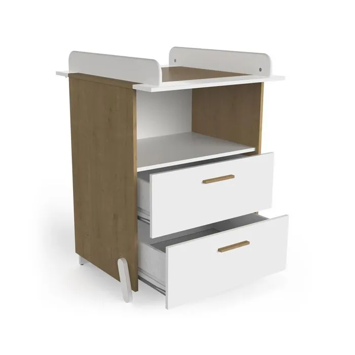 Commode avec table d'allaitement - Naili - Blanc - 2 tiroirs - Design contemporain - Meuble de chambre-1
