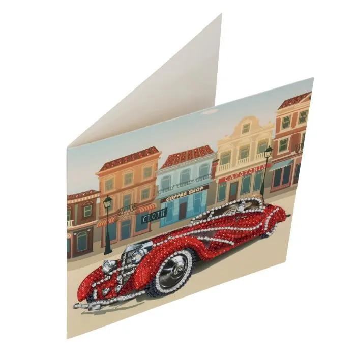 Kit carte broderie diamant - Crystal Art - Voiture de collection - 18x18cm - Multicolore - Mixte-0