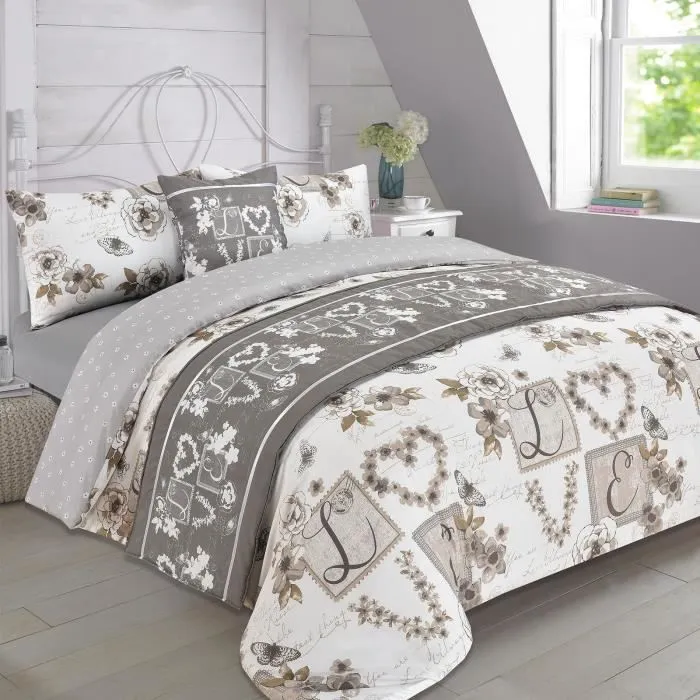 Lit complet dans un sac housse de couette Coussin Runner Couverture Millie Taupe - Single-0
