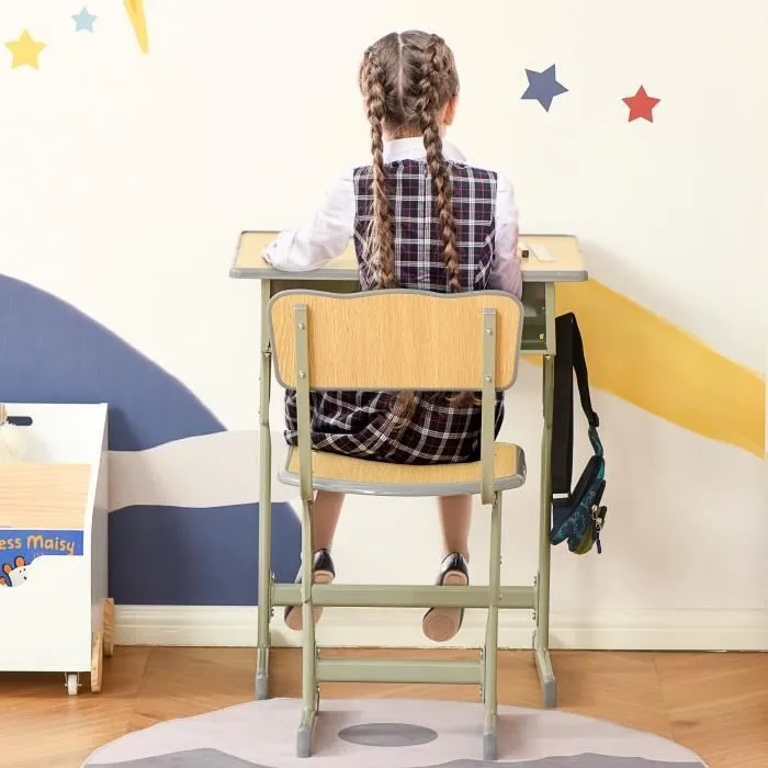 Bureau enfant Vintage style pupitre d'écolier - ensemble bureau et chaise réglable - case de rangement, bracket, range-stylos-1