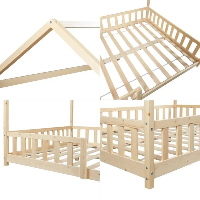 Lit cabane Hesel pour enfants bois de pin 140 x 200 cm naturel-5
