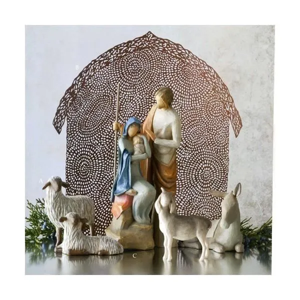Coffret d'animaux - Willow Tree - 4 animaux en résine - Chèvre et moutons - Décoratif pour enfants-1