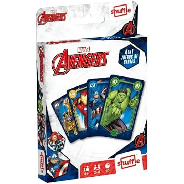 Jeu de cartes - SHUFFLE - Shuffle Avengers - 4 jeux en 1 - Naipes illustrées - Version espagnole-0