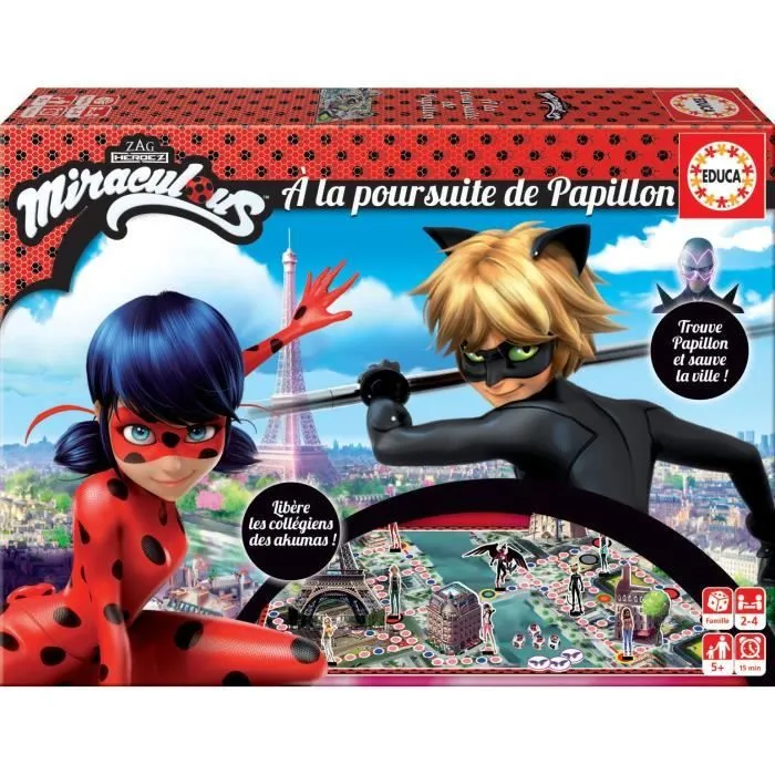 Jeu de société - EDUCA - Miraculous Ladybug : À la Poursuite de Papillon - Combat de dés pour sauver Paris-0