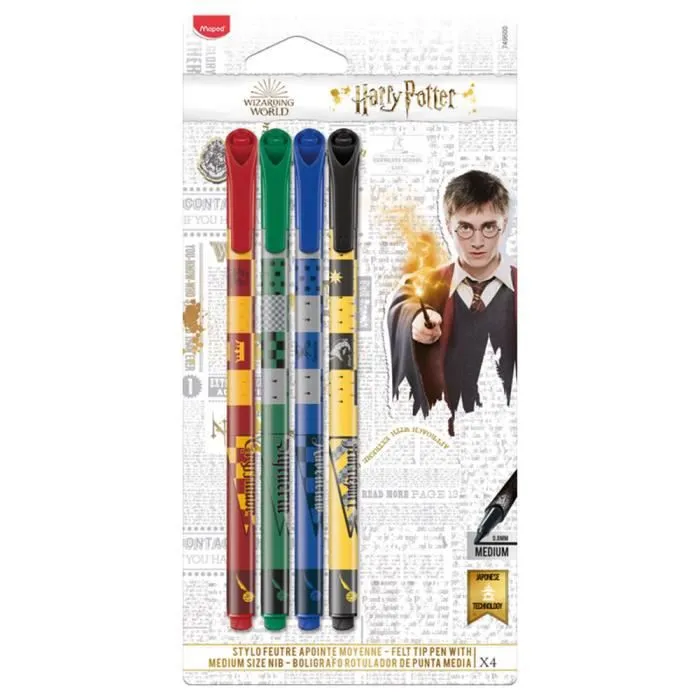 4 stylos feutres MAPED HARRY POTTER Pointe moyenne Couleurs assorties-0