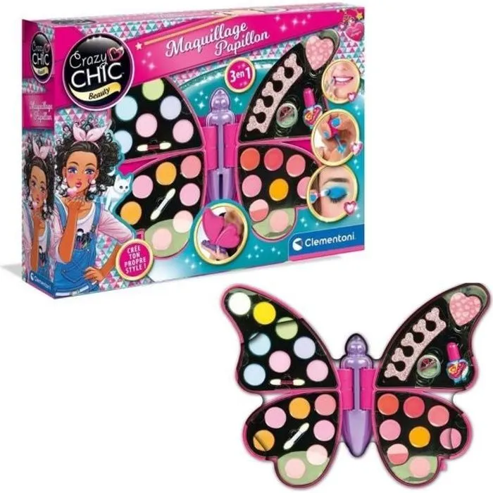 Palette de maquillage papillon - Clementoni - Fards à paupières, rouges à lèvres, vernis à ongles-0
