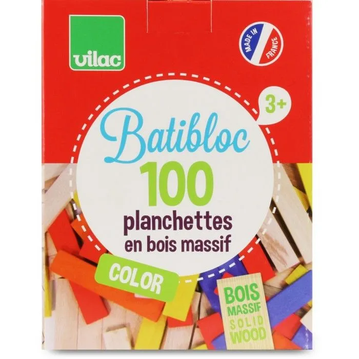 Jeu de construction VILAC Batibloc color - 100 planchettes en bois massif colorées-0