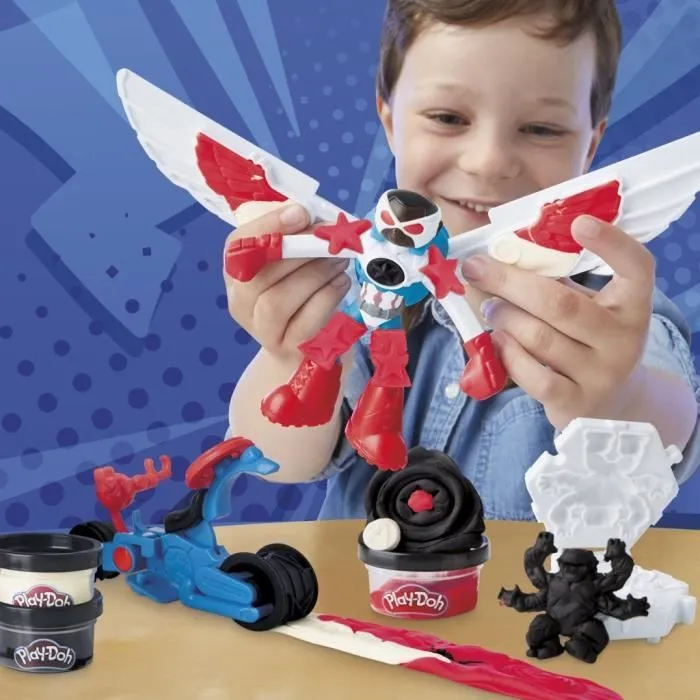 Play-Doh Captain America, coffret Moto tranchante avec figurine flexible, 3 accessoires et pâte à modeler, dès 4 ans, Marvel-5