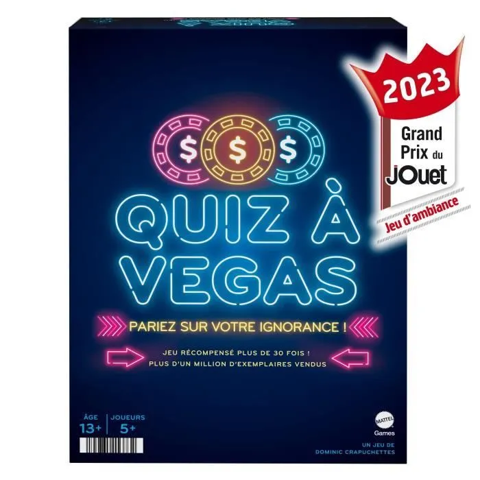 Mattel Games - QUIZ À VEGAS-Jeu de société avec questions et paris version française HNY92-0