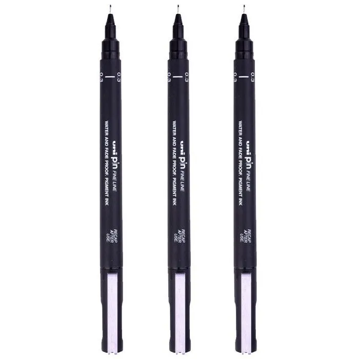 Lot de 3 feutres de dessin uni pin - 0.3 mm - Noir - Uni-ball-0