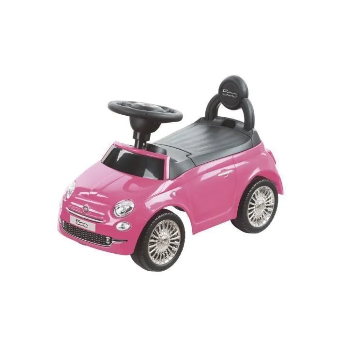 DEVESSPORT - Porteur Fiat 500 - Rose Pour enfants de 12 à 36 mois, volant avec klaxon et sons, compartiment de rangement et dossier-0