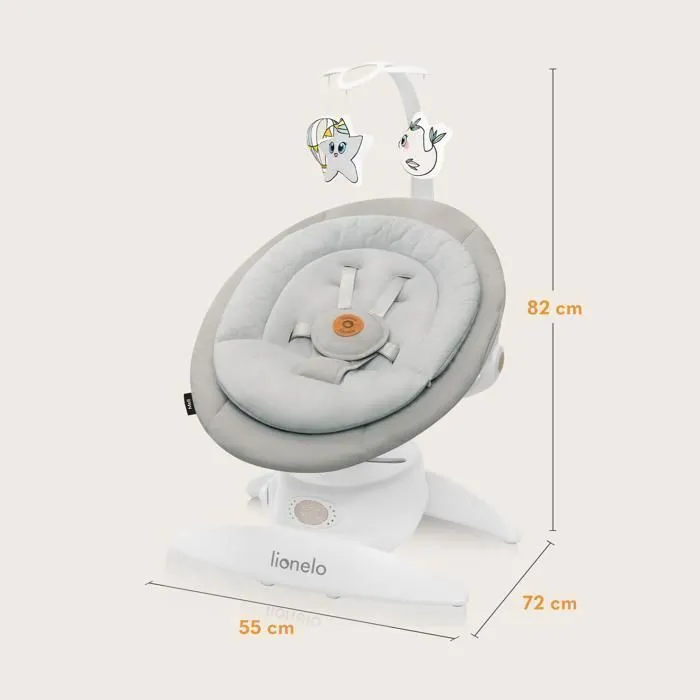 Balancelle bébé 360° LIONELO Mell - 12 mélodies - 6 modes - Télécommande - Bluetooth - Gris-5