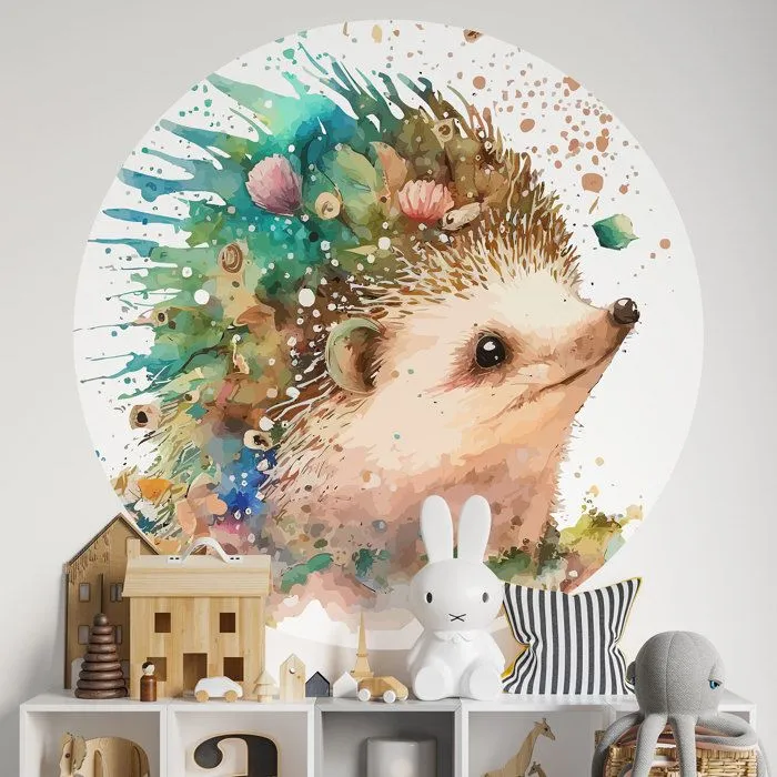 Sticker mural rond / cercle Enfants - Hérisson 3617689835211 - Adhésif MAT - Diamètre 130 cm-0