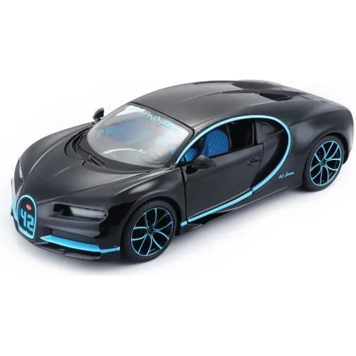 Voiture miniature - MAISTO - Bugatti Chiron Edition Spéciale - 0-400-0 km/h 42s - Métal - Noir et bleu turquoise-0