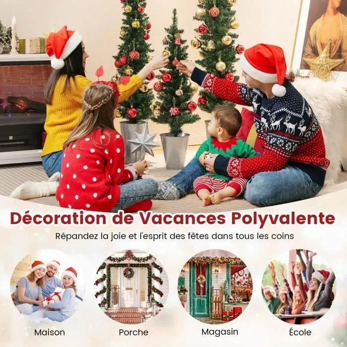 COSTWAY Lot de 3 Sapins de Noël Artificiels 90-120-150 CM avec 120-140-160 Pointes de Branches en PVC, Bases Métalliques avec Ciment-1