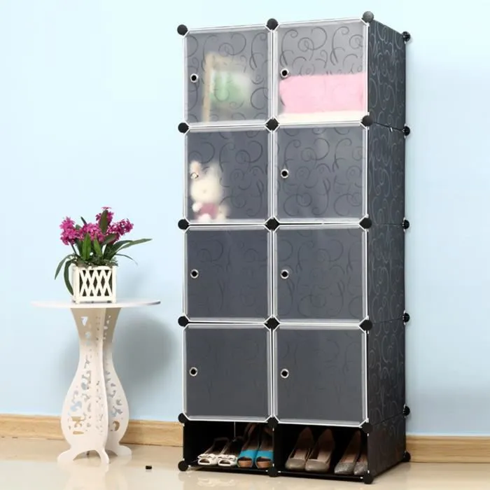 HENGMEI Armoire de rangement 8 boîtes avec porte DIY Étagère Système Penderie à monter soi-même, Noir-1