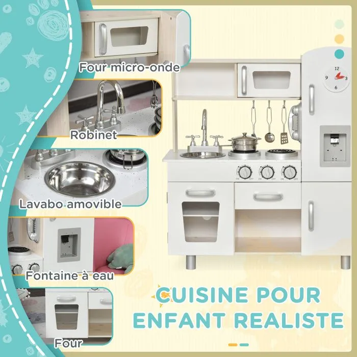 Cuisine Bois Jeu d'imitation - HOMCOM - Bambi - Blanc - 5 pièces - Mixte-4