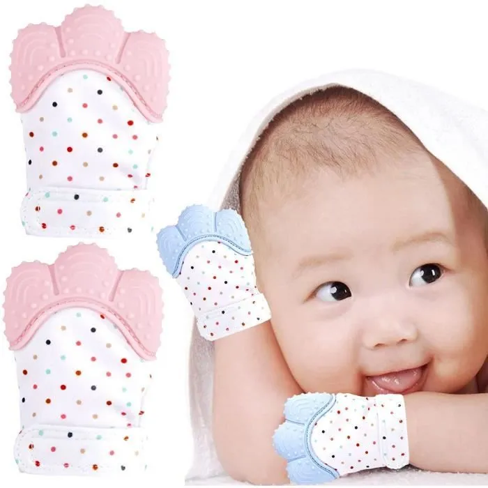 4 Pcs Mitaines de dentition pour bébés,gant de dentition mitaine de dentition en silicone,apaisante Pain Relief,Âge 3–12 Mois bébé-0
