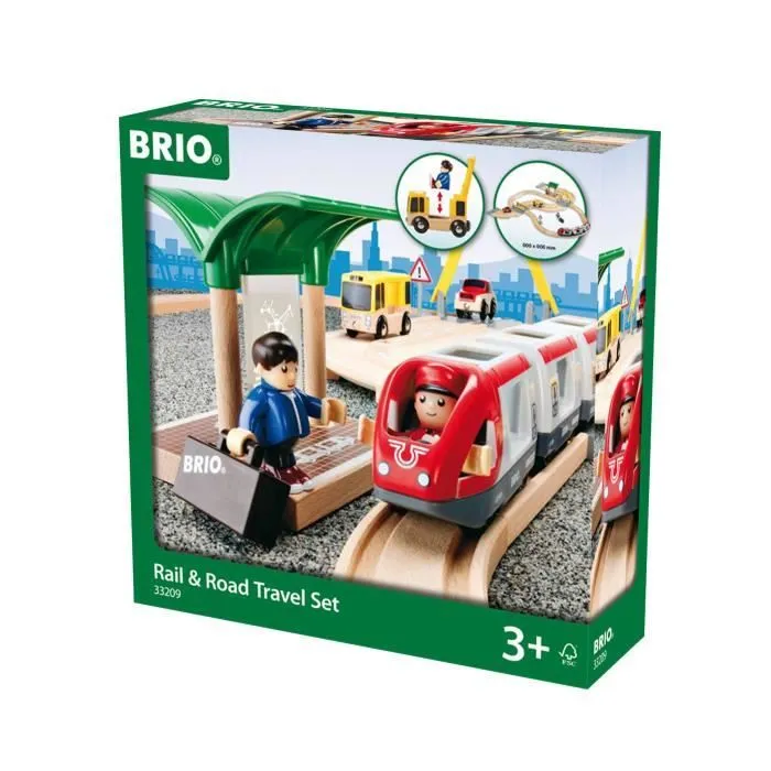 Brio World Circuit Correspondance Train / Bus - Coffret 33 pièces - Circuit de train en bois - Ravensburger - Dès 3 ans - 33209-0