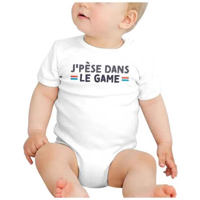 Body Bébé Manche Courte Blanc J'pèse dans le Game Humour Rap Jeux-Vidéo-1