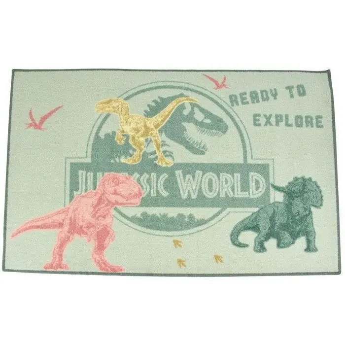 Tapis Dinosaure - FUN HOUSE - Jurassic World - 120x80 cm - Multicolore - Lavable en surface-0