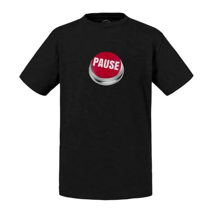 T-shirt Enfant Noir Bouton Pause Rouge Repos Parent Papa Maman-0
